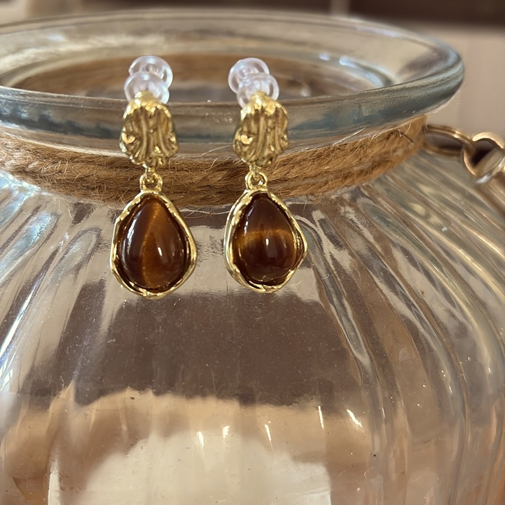 NEW fall autumn Elegant Gold and Brown Teardrop Earrings